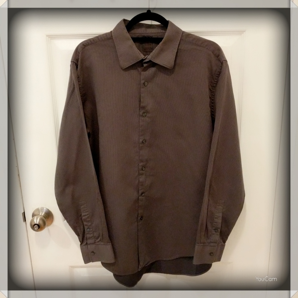 DKNY Pinstripe Dress Shirt - Gray - Black Stripes